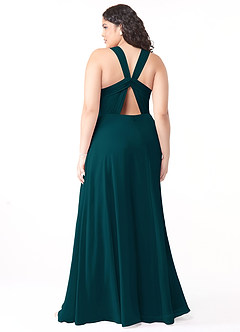 Azazie Jane Robes de demoiselle d'honneur Robe Trapèze en Mousseline de soie Col V plissé Vert Pin image7