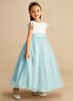 Azazie Pookie Flower Girl Dresses Sea Glass A-Line Lace Tulle Dress image2