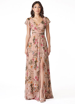 Azazie Omari Bridesmaid Dresses Rose Petal Floral A-Line Chiffon Dress image1