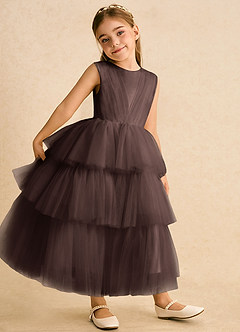 Azazie Marshmallow Flower Girl Dresses Ganache Ball-Gown Bow Tulle Dress image4