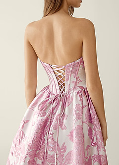 Allegra Pink Floral Jacquard Wrap A-line Prom Dress image5