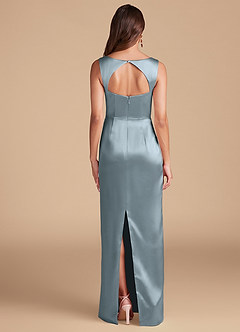 Azazie Flori Bridesmaid Dresses Dusty Blue Sheath Side Slit Metallic Satin Dress image4