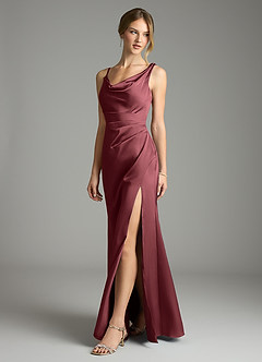 Azazie Samara Robes de demoiselle d'honneur Robe Sirène en Satin extensible Plissée Merlot image3