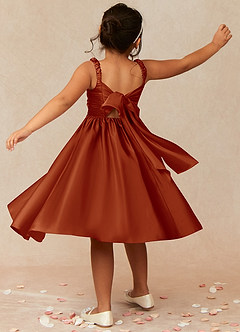 Azazie Cutie Pie Flower Girl Dresses Paprika A-Line Pleated Matte Satin Dress image2