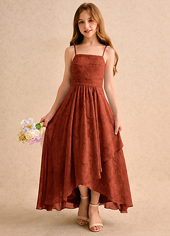 Azazie Twilight Girls Formal Sukienki dla dziewczynek sypiących kwiaty Litera A Plisowana Kwiatowe wypalenie Asymetryczny Sukienka image3