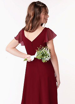 Azazie Omari Junior A-Linie Gestreift Chiffon Kleid Burgunderrot image3