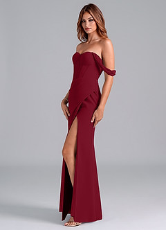Azazie Asha Vestidos de damas de honor Vestido de Borgoña de Gasa de Corte Recto Convertible con Vestidos sin tirantes image4