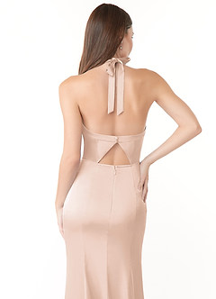 Azazie Emeria Bridesmaid Dresses Blushing Pink Mermaid Pleated Stretch Satin Dress image3