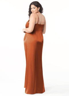 Azazie Maci Brautjungfernkleider A-Linie V-Hals Gefaltet Stretch-Satin Kleid Kanel image8