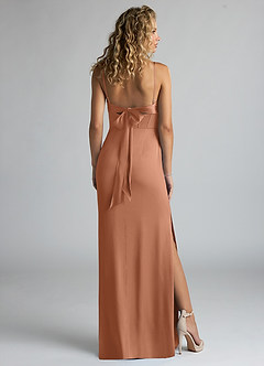 Azazie Mai Bridesmaid Dresses Bronzer Sheath Pleated Stretch Satin Dress image2