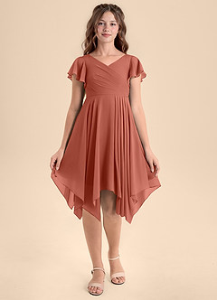 Azazie Janeaurelia Junior A-Linie Plissee Chiffon Kleid Lehm image6