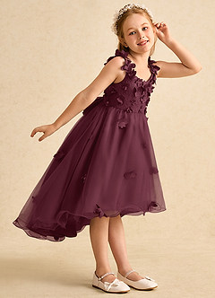 Azazie Tweety Abiti da Ragazza di Fiori Abito A-Line in Tulle Pizzo Cabernet image5