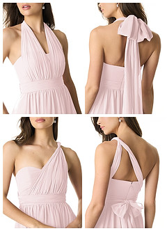 Azazie Olani Robes de demoiselle d'honneur Robe Trapèze Convertible en Mousseline de soie Épaule décolletée Rose Pâle image2