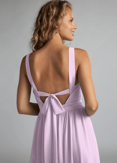 Azazie Aziza Jurken voor bruidsmeisjes Jurk van Chiffon met A-Lijn V-hals geplooid Frosted Lila image6