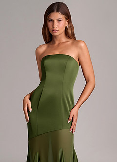 Azazie Uma Robes de demoiselle d'honneur Robe Sirène Convertible en Mousseline de soie Sans bretelles Olive image2