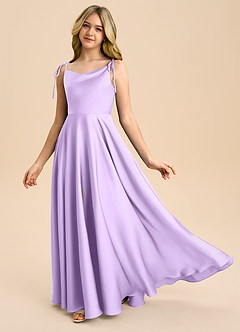 Azazie Popsy Junior Lilac A-Line Bow Stretch Satin Dress image1
