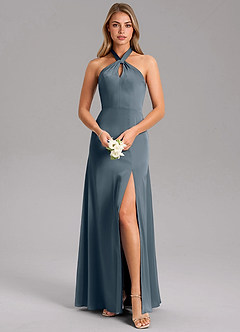 Azazie Tracie Bridesmaid Dresses Twilight A-Line Side Slit Stretch Satin Dress image1