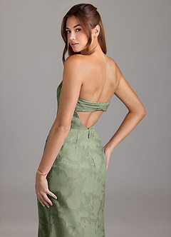 Azazie Leonis Vestidos de damas de honor Vestido Pistacho de Devorado Floral de Corte Recto Convertible con Palabra de honor image7