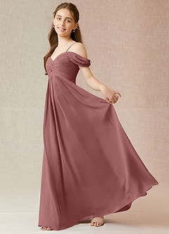 Azazie Kaitlynn Junior Desert Rose A-Line Off the Shoulder Chiffon Dress image3