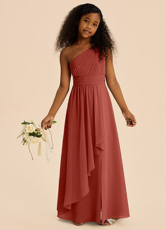 Azazie Skye Junior Abito A-Line in Chiffon Plissettato Terracotta image2