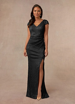 Azazie Galilea Mother of the Bride Dresses Black Mermaid V-Neck Metallic Mesh Dress image1