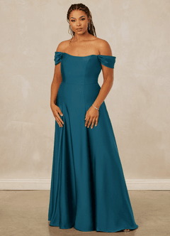 Christian Siriano Bridal for Azazie 1002 Bridesmaid Dresses Ink Blue A-Line Off the Shoulder Stretch Satin Convertible Dress image11