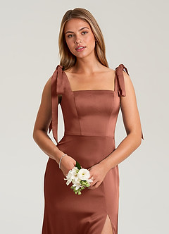 Azazie Frostine Bridesmaid Dresses Clay A-Line Bow Stretch Satin Dress image8