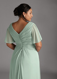 Azazie Emmeline Mother of the Bride Dresses Agave A-Line V-Neck Pleated Mesh Dress image5