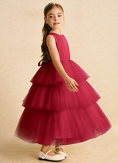 Azazie Marshmallow vestidos de niña de las flores Vestido de Escarlata de Tul de Princesa con Lazo image3