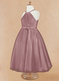 Azazie Honey Flower Girl Dresses Dusty Rose A-Line Beaded Matte Satin Dress image8