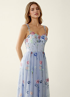 Irisqun Blue 3D Flowers Sequin Embroidery Beading Tulle Prom Dress image6