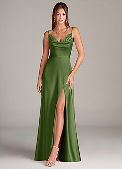 Azazie Sarella Bridesmaid Dresses Juniper A-Line Pleated Stretch Satin Dress image1