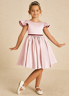 Azazie Sugar Plum vestidos de niña de las flores Vestido de Rosa Rubor Óxido de Satin Mate de Corte En A con Lazo image2