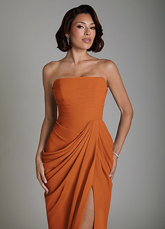 Azazie Nyra Robes de demoiselle d'honneur Robe Fourreau en Mousseline de soie Corset Cannelle image5