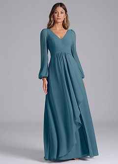 Azazie Omari Bridesmaid Dresses Bermuda A-Line Long Sleeve Chiffon Dress image3