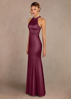 Azazie Tyra Mother of the Bride Dresses Mulberry Mermaid Lace Stretch Satin Dress image2