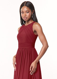 Azazie Harper Bridesmaid Dresses Pomegranate A-Line Pleated Chiffon Dress image5