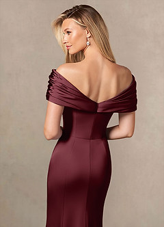 Azazie Auberdeen Mother of the Bride Dresses Cabernet Mermaid Pleated Stretch Satin Dress image6