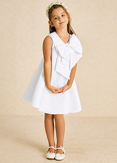 Azazie Zoey Flower Girl Dresses White A-Line Bow Matte Satin Dress image3