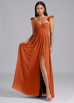 Azazie Denisse Brautjungfernkleider A-Linie Gestreift Chiffon Kleid Gebranntes Orange image4