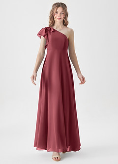 Azazie Arabella Junior Robe Trapèze en Mousseline de soie Rayé Merlot image5