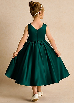 Azazie Hermia Blumenmädchenkleider A-Linie ärmellos Matte Satin Kleid Kiefer image2