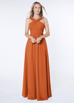 Azazie Kaleigh Bridesmaid Dresses Cinnamon A-Line Pleated Chiffon Dress image1