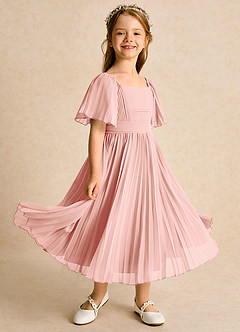 Azazie Gisele Flower Girl Dresses Rosette A-Line Pleated Chiffon Dress image1