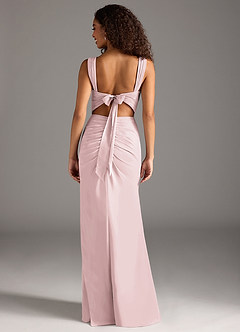 Azazie Jesaphine Bridesmaid Dresses Blushing Pink Sheath Bow Chiffon Dress image2