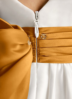 Azazie Sosie Flower Girl Dresses Ivory Butterscotch A-Line Pleated Matte Satin Dress image6
