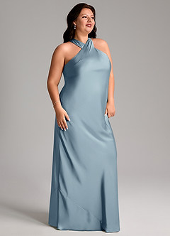 Azazie Doretta Bridesmaid Dresses Dusty Blue Mermaid Pleated Stretch Satin Dress image8
