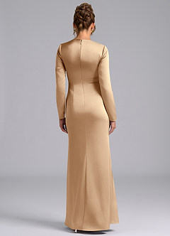 Azazie Valerie Bridesmaid Dresses Champagne Mermaid Long Sleeve Stretch Satin Dress image2