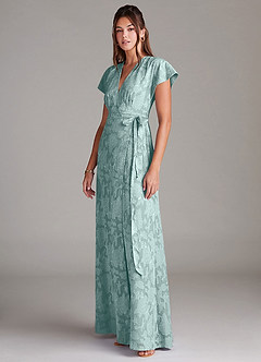 Azazie Ling Bridesmaid Dresses Mist A-Line Pleated Floral Burnout Dress image5