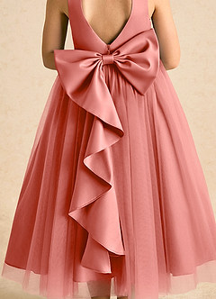 Azazie Solia Flower Girl Dresses Salmon Pink Ball-Gown Bow Tulle Dress image7